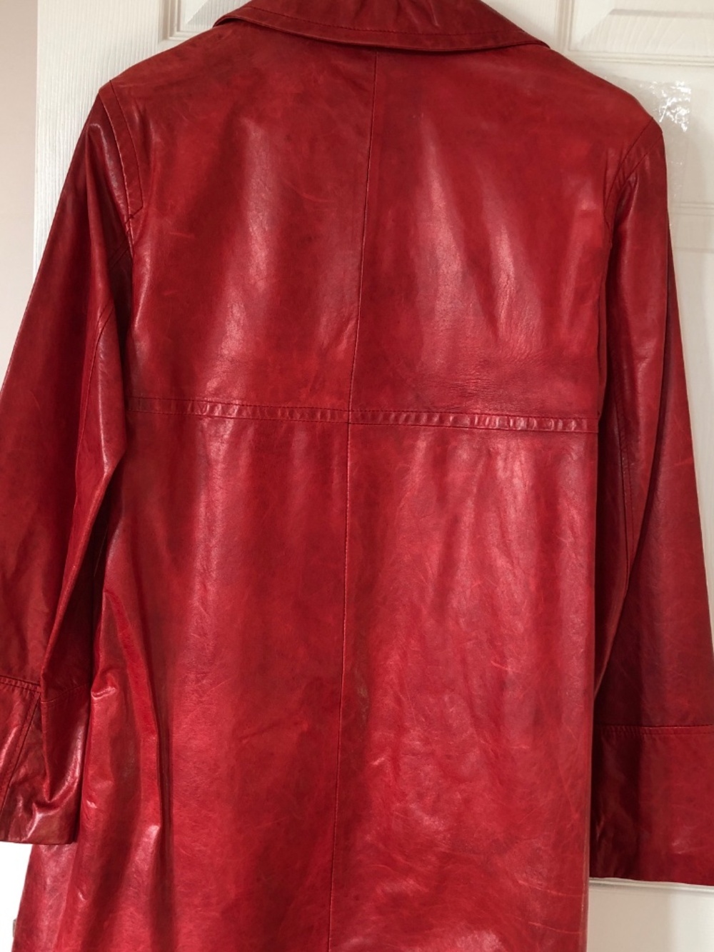 Danier Red Trench Style Leather Coat - Picture 3 of 8